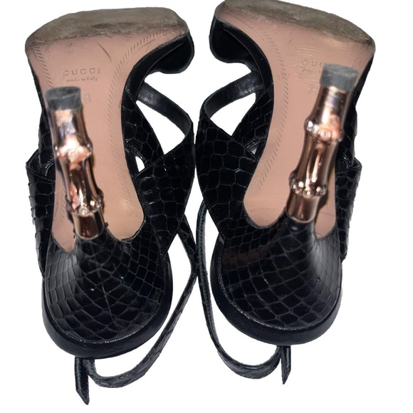 GUCCI sandals Tom Ford snakehead 7 python slingback heels leather black gold box - Picture 9 of 13